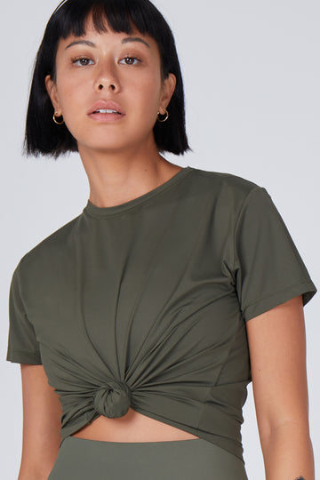 Olive green UV-protective ultra-lightweight t-shirt that is quick-drying, perfect for hot days and everyday wear, front view